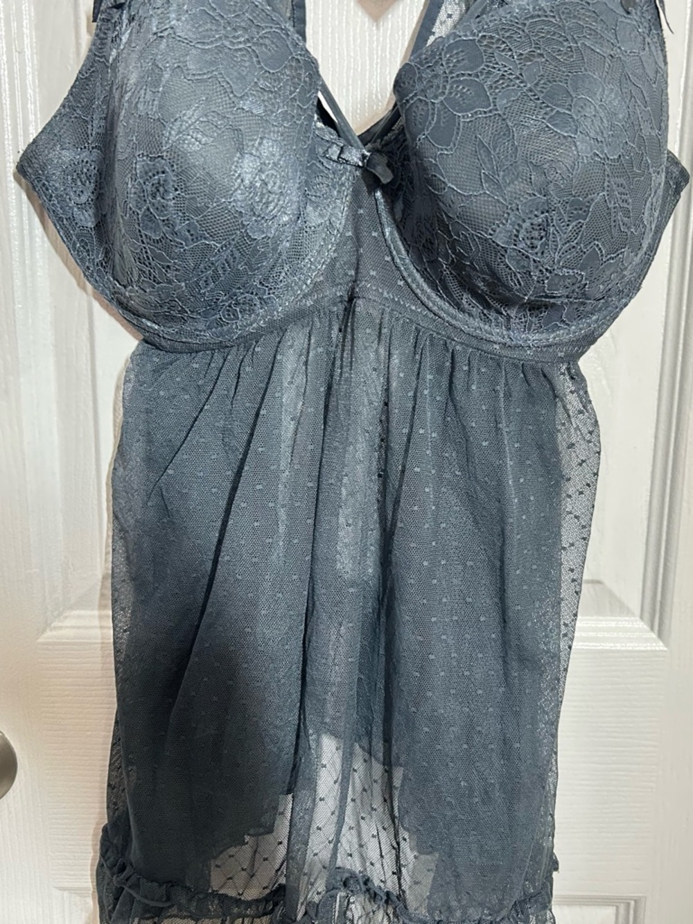 Torrid 2X Lace Mesh Babydoll Lingerie Gray Strappy Back Plus Size Sexy Chemise - Picture 4 of 14